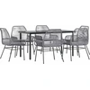 Image de vidaXL Ensemble de jardin 7 pièces avec coussins Gris Poly rotin Verre