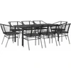 Image de vidaXL Salon de jardin 9 pièces avec coussins noir Poly rotin verre