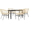 Image de vidaXL Ensemble de jardin 5 pièces avec coussins Marron Poly rotin Verre