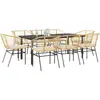 Image de vidaXL Salon de jardin 9 pièces avec coussins Marron Poly rotin Verre