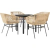 Image de vidaXL Ensemble de jardin 5 pièces avec coussins Marron Poly rotin Verre