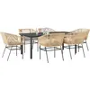 Image de vidaXL Ensemble de jardin 7 pièces avec coussins Marron Poly rotin Verre