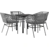 Image de vidaXL Ensemble de jardin 5 pièces avec coussins Gris Poly rotin Verre