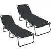 Image de vidaXL, 2 chaises longues pliantes, polyester, noir