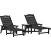 Image de vidaXL Chaise longue 3 pièces Noir Polyéthylène