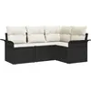 Image de vidaXL Ensemble canapé de jardin avec coussins 4 pièces Noir Poly-rotin