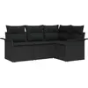 Image de vidaXL Ensemble canapé de jardin avec coussins 4 pièces Noir Poly-rotin