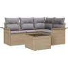 Image de Ensemble de canapés de jardin vidaXL, 5 pièces, beige, en polyrotin