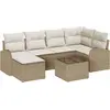 Image de Ensemble de canapé de jardin vidaXL, 7 pièces, beige, en résine tressée