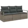 Image de Ensemble de canapés vidaXL avec coussins, 3 pièces, gris, en rotin synthétique