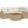 Image de Ensemble de canapés de jardin vidaXL, 5 pièces, beige, en polyrotin