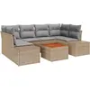 Image de Ensemble de canapé de jardin vidaXL, 7 pièces, beige, en résine tressée