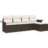 Image de Ensemble de canapés de jardin vidaXL avec coussins et rangement, 5 pièces, en polyrotin marron