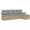 Image de vidaXL Ensemble de canapé de jardin avec coussins avec mémoire 5 pcs Beige Poly-Rotin
