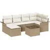 Image de vidaXL Ensemble de canapé de jardin avec mémoire 7 pcs Beige Poly-Rattan