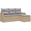 Image de vidaXL Ensemble de canapé de jardin avec mémoire 4 pcs Beige Poly-Rattan