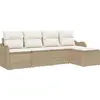 Image de Ensemble de canapé de jardin vidaXL, 5 pièces, beige, en résine tressée