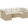 Image de Ensemble de canapés de jardin vidaXL avec rangement, 6 pièces, beige et blanc, en rotin synthétique