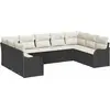 Image de Ensemble de canapés de jardin vidaXL avec rangement, 9 pièces, en polyrotin noir et blanc