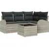 Image de Ensemble de canapés de jardin vidaXL avec coussins, 5 pièces, gris clair, en polyrotin