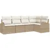 Image de Ensemble de canapés de jardin vidaXL avec coussins, 5 pièces, beige et blanc, en polyrotin