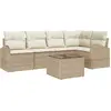 Image de Ensemble de canapés de jardin vidaXL avec coussins, 6 pièces, beige et blanc, en polyrotin
