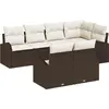 Image de Ensemble de canapés de jardin vidaXL avec coussins, 7 pièces, en polyrotin marron et blanc
