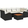 Image de Ensemble de canapé de jardin vidaXL, 7 pièces, noir et crème, en polyrotin