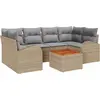 Image de Ensemble de canapés de jardin vidaXL, 7 pièces, beige et gris clair, en polyrotin