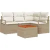 Image de Ensemble de canapés de jardin vidaXL avec rangement, 5 pièces, beige et crème, en polyrotin