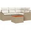 Image de Ensemble de canapés de jardin vidaXL, 5 pièces, beige et crème, en polyrotin
