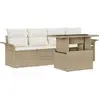Image de Ensemble de canapés de jardin vidaXL avec coussins et rangement, 5 pièces, beige, en rotin synthétique
