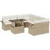 Image de vidaXL Ensemble de canapé de jardin avec coussins avec mémoire 9 pcs Beige Poly Rattan