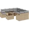 Image de vidaXL Ensemble de canapé de jardin avec mémoire 9 pcs Beige Poly Rattan
