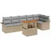 Image de Ensemble de salon de jardin vidaXL, 7 pièces, beige, en résine tressée