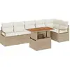 Image de Ensemble de salon de jardin vidaXL, 7 pièces, beige, en résine tressée