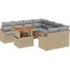 Image de vidaXL Ensemble de canapé de jardin avec mémoire 9 pcs Beige Poly Rattan