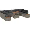 Image de vidaXL Ensemble de canapé de jardin avec mémoire 11 pcs Gris Poly Rattan