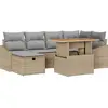 Image de Ensemble de canapé de jardin vidaXL, 7 pièces, beige, en résine tressée