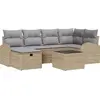 Image de Ensemble de canapé de jardin vidaXL, 7 pièces, beige, en résine tressée