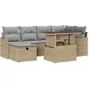 Image de Ensemble de canapé de jardin vidaXL, 7 pièces, beige, en résine tressée