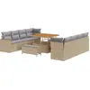 Image de Ensemble de canapés de jardin vidaXL, 11 pièces, beige, en polyrotin