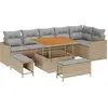Image de Ensemble de canapés de jardin vidaXL, 9 pièces, beige, en polyrotin