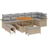 Image de vidaXL Ensemble de canapé de jardin avec coussins 9 pcs Beige Poly-Rattan