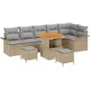 Image de vidaXL Ensemble de canapé de jardin avec coussins 9 pcs Beige Poly-Rattan