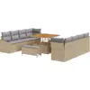 Image de Ensemble de canapés de jardin vidaXL, 11 pièces, beige, en polyrotin