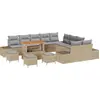 Image de Ensemble de canapés de jardin vidaXL, 14 pièces, beige, en résine tressée