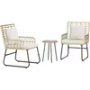 Image de Ensemble de salon de jardin vidaXL, 3 pièces, en polyrotin marron et crème
