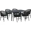 Image de vidaXL Ensemble de jardin pour repas, 7 pièces, noir, en résine tressée
