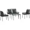 Image de Ensemble de mobilier de jardin vidaXL avec coussins, 4 pièces, en polyrotin noir et crème